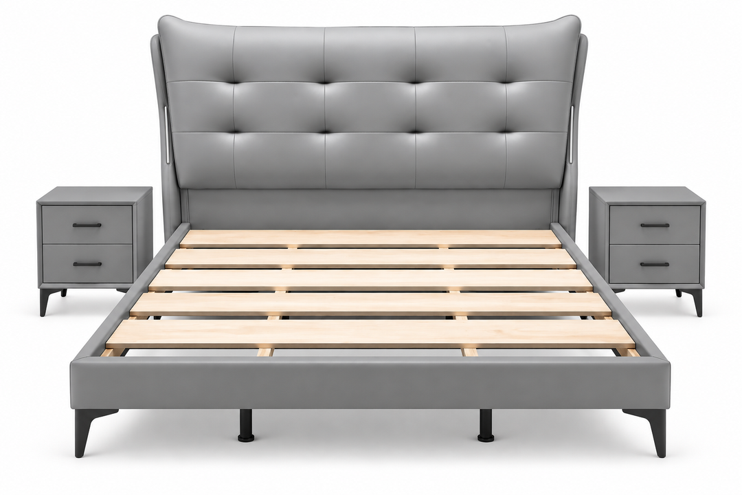 Tanakongbi Dark Grey Queen Bed Combo – Bed + 2 Bedside Tables
