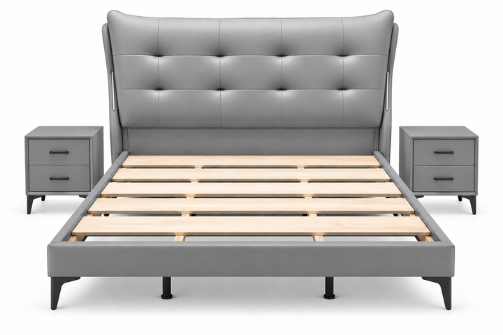 Tanakongbi Dark Grey Queen Bed Combo – Bed + 2 Bedside Tables