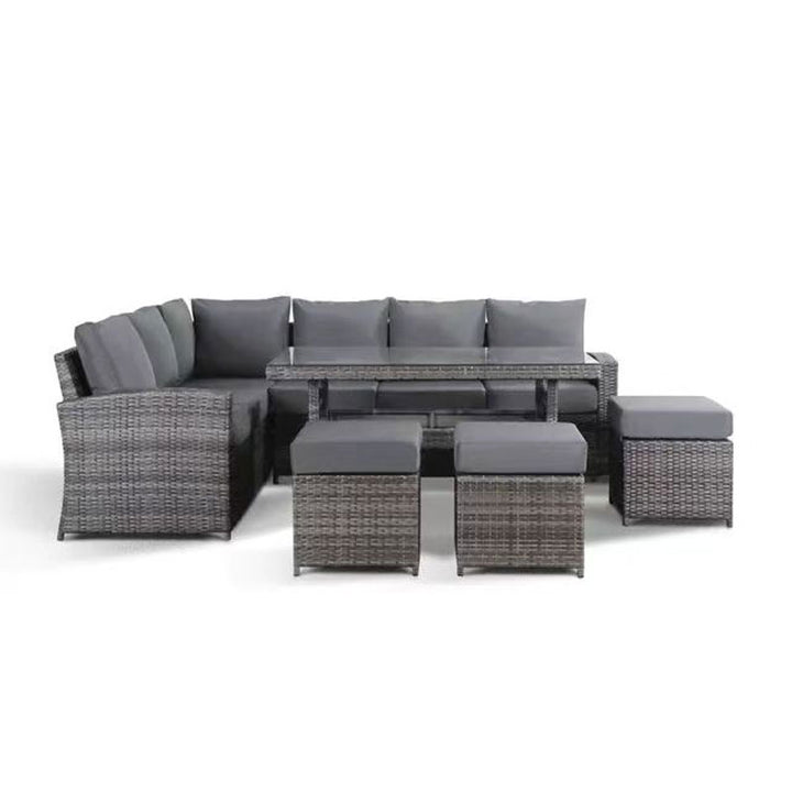BOWIE grey six-piece outdoor corner sofa dining set with table and three stools