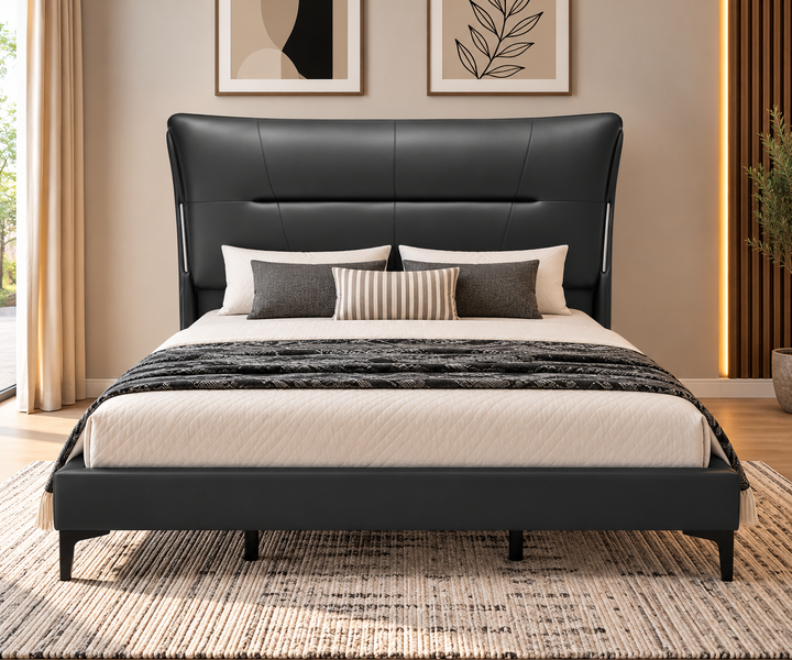 Volgakongman Black Queen Bed Frame – Modern Upholstered Bed (Floor sample)