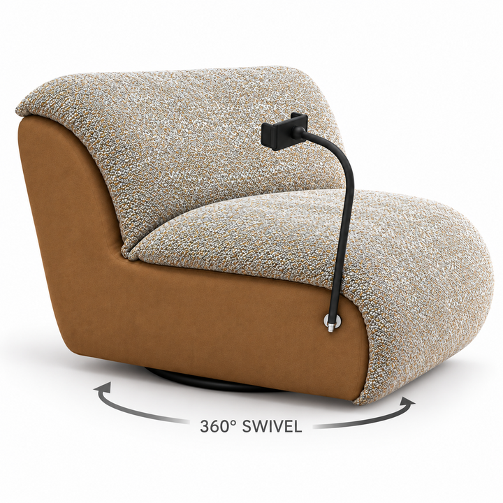 Two-Tone Lounge Chair with Phone Holder – Brown &amp; Cream
