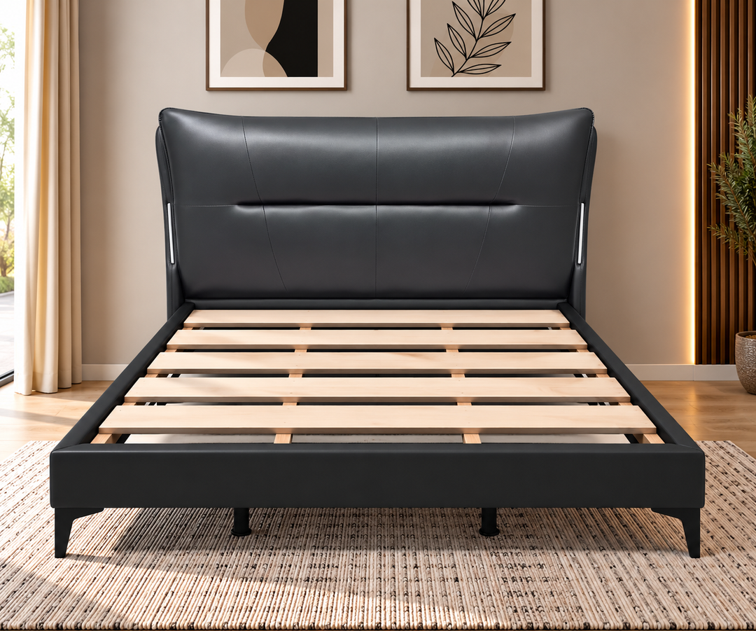 Volgakongman Black Queen Bed Frame – Modern Upholstered Bed (Floor sample)