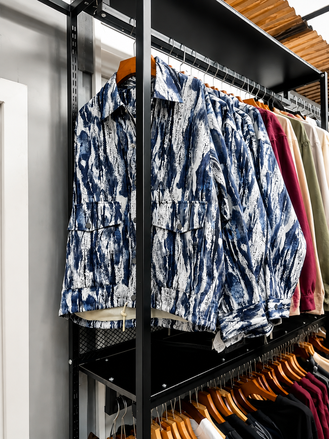 Abstract Brushstroke Print Utility Jacket
