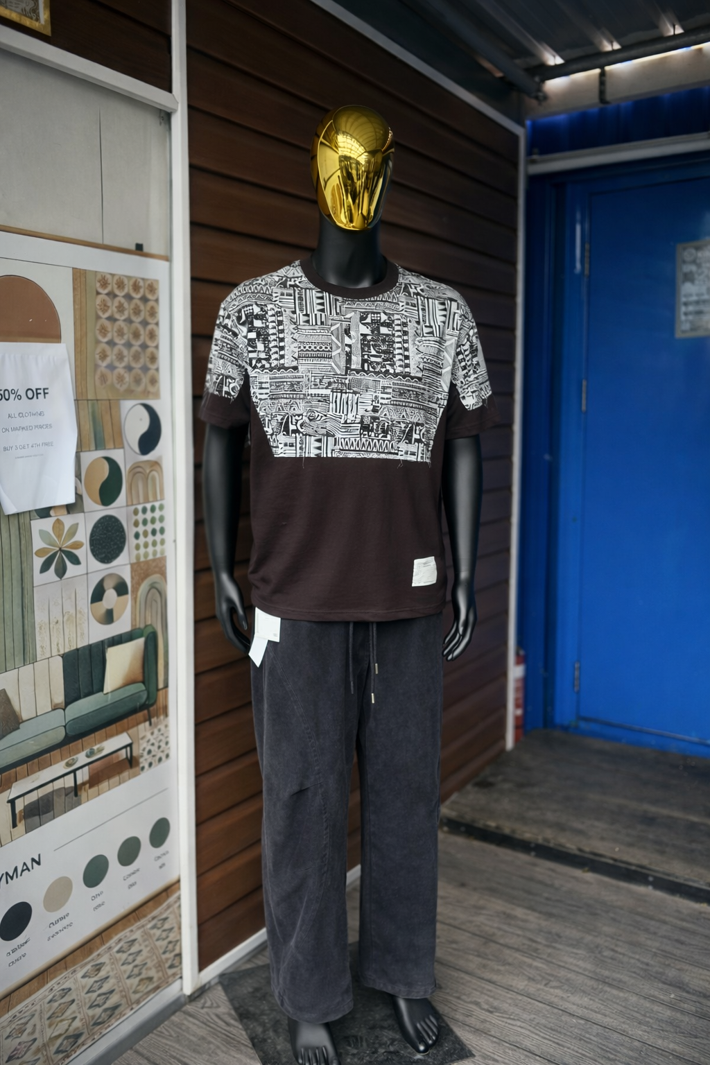 Urban Edge Geometric Casual Shirt &amp; Drawstring Pants Set
