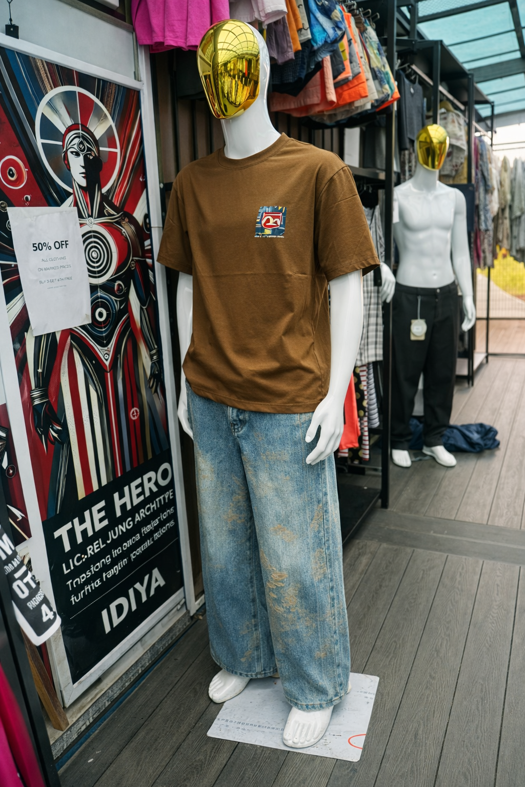 Urban Hero Brown Graphic Tee &amp; Faded Blue Jeans Set
