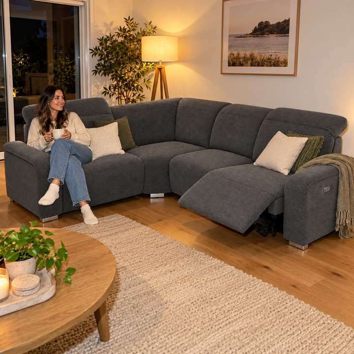 Emma Electric Corner Sofa - Monelli 10 — Charcoal Grey — flash lifestyle visualisation