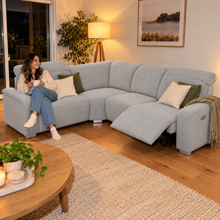 Emma Electric Corner Sofa - Monelli 06 — Light Grey — flash lifestyle visualisation