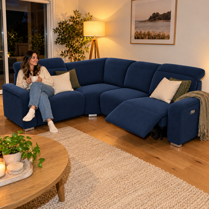 Emma Electric Corner Sofa - Monelli - 87 Deep navy — flash lifestyle visualisation