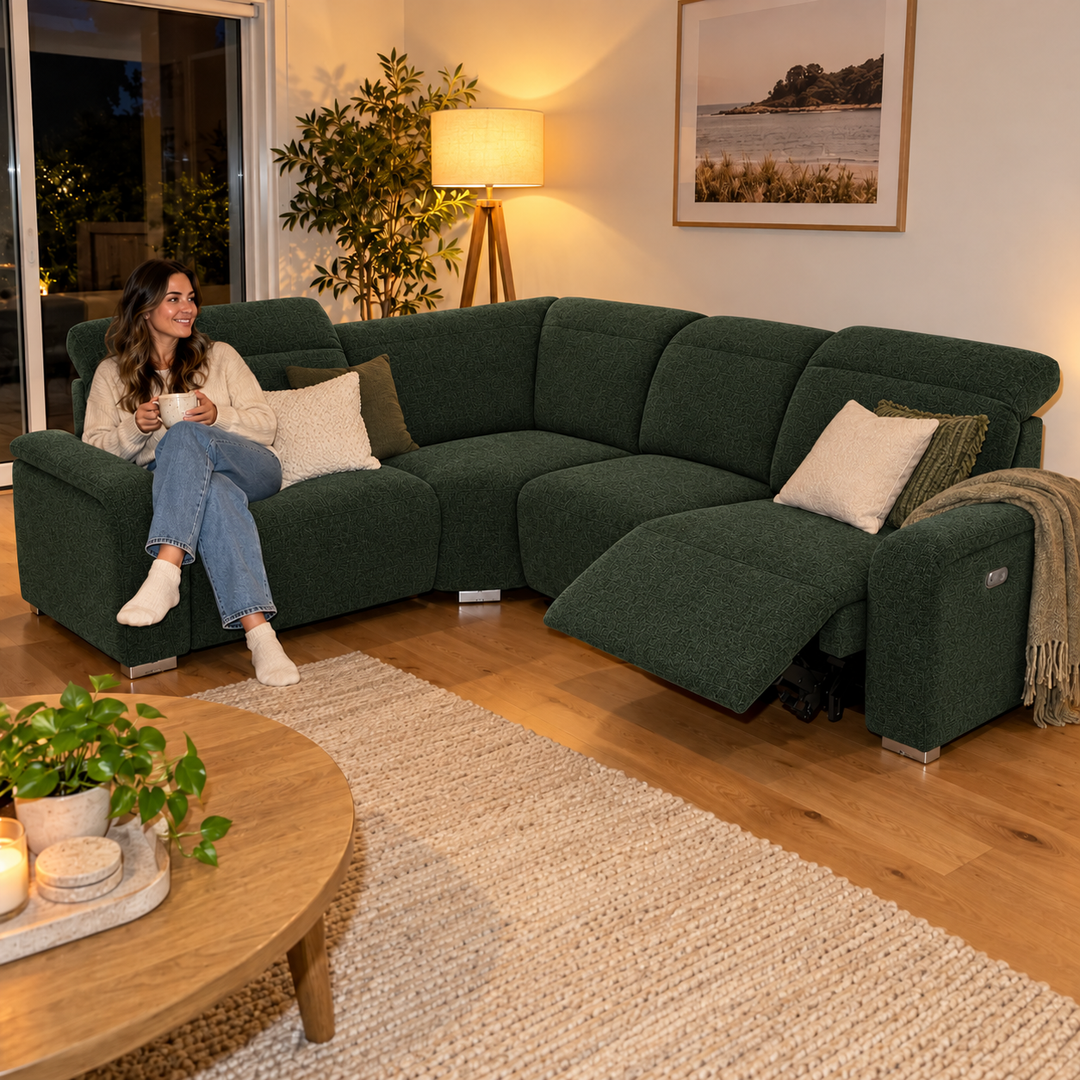 Emma Electric Corner Sofa - Monelli - 79 Forest  Green — flash lifestyle visualisation