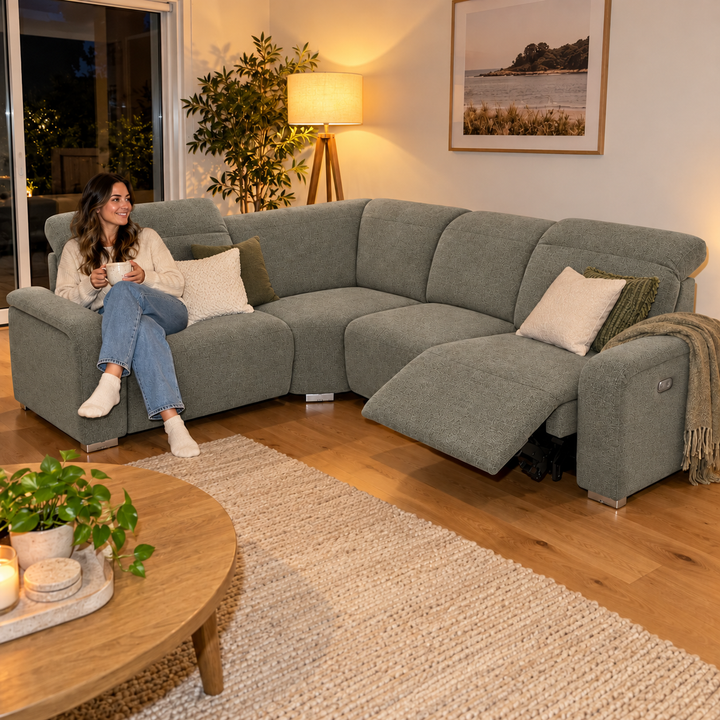 Emma Electric Corner Sofa - Reverb 71 - Sage Grey — flash lifestyle visualisation