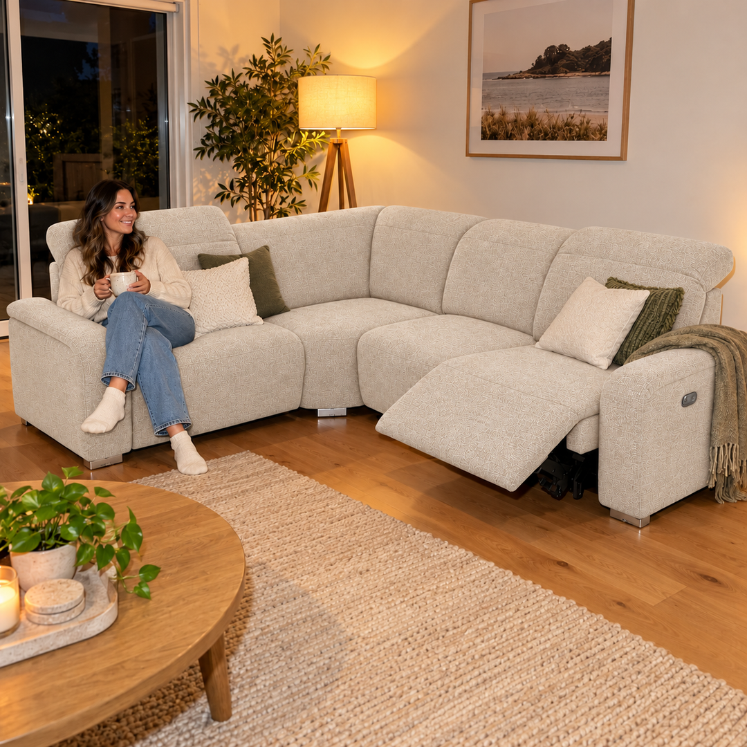 Emma Electric Corner Sofa - Reverb 26 - Cream Beige — flash lifestyle visualisation