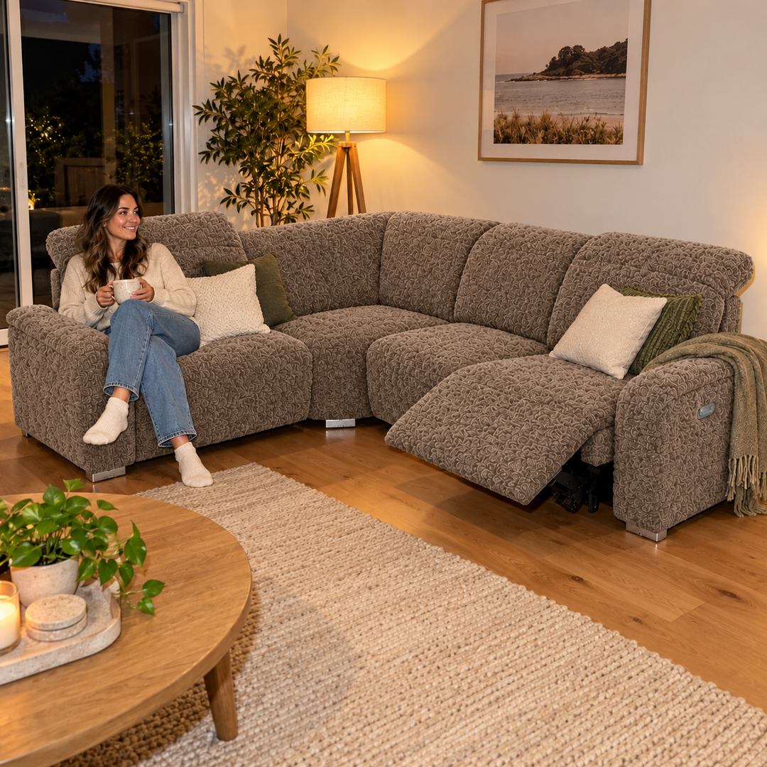 Emma Electric Corner Sofa - Mello 34 - Taupe Brown — flash lifestyle visualisation