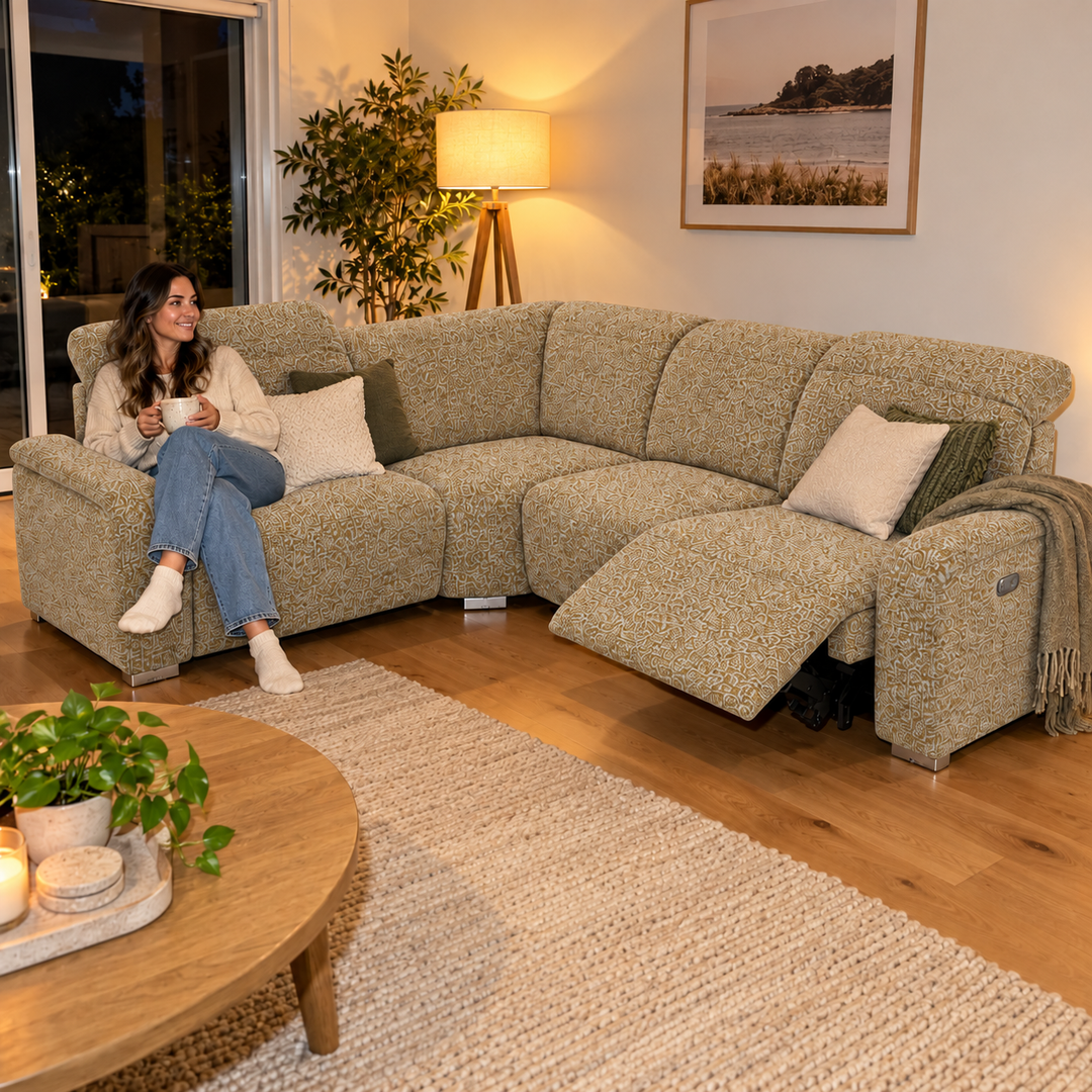 Emma Electric Corner Sofa - Mora 68 - Mustard Gold — flash lifestyle visualisation