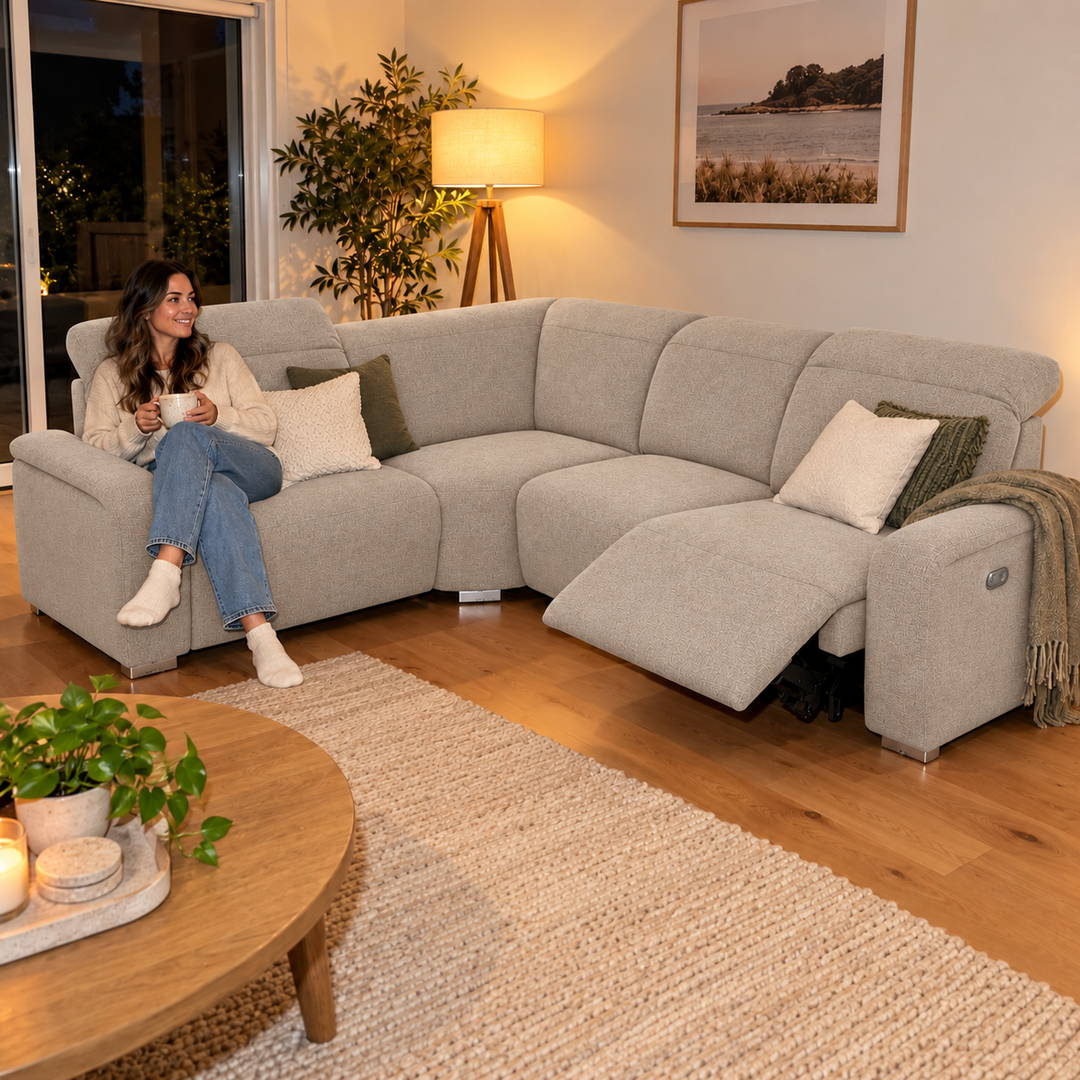 Emma Electric Corner Sofa - Lins 25 - Natural Beige — flash lifestyle visualisation