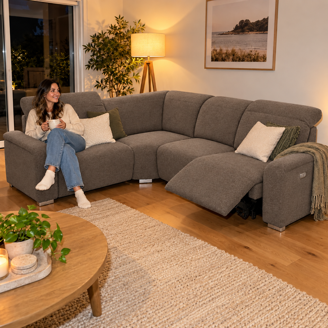 Emma Electric Corner Sofa - Lins 38 - Earth Brown — flash lifestyle visualisation