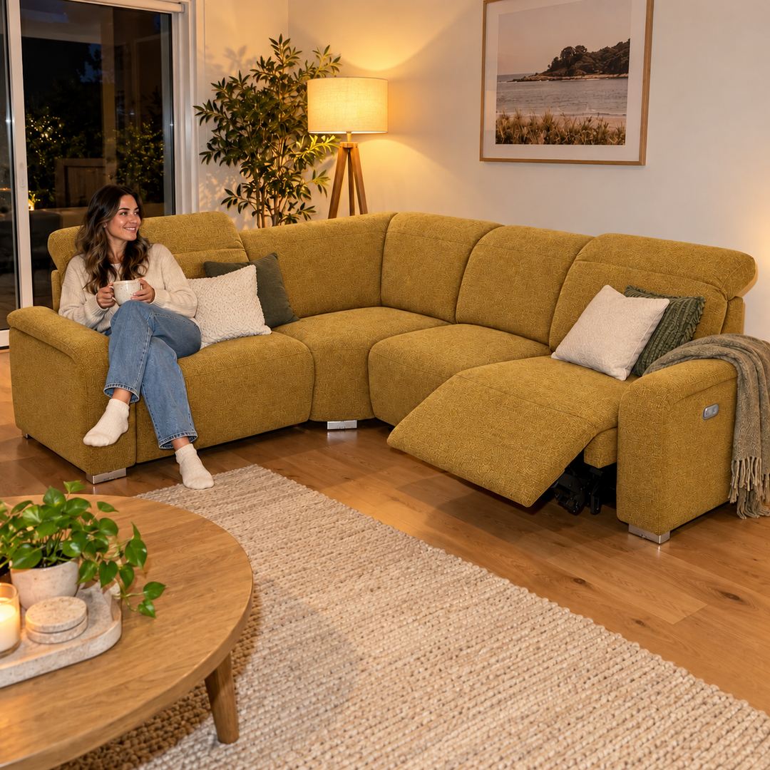 Emma Electric Corner Sofa - Lins 68 - Mustard Gold — flash lifestyle visualisation