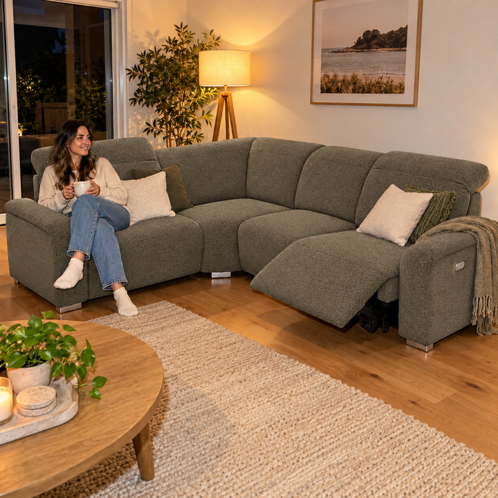 Emma Electric Corner Sofa - Lins 74 - Olive — flash lifestyle visualisation