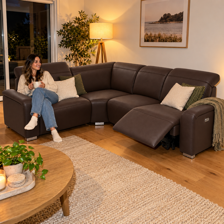 Emma Electric Corner Sofa - Vegan Leather 02 - Espresso Brown — flash lifestyle visualisation