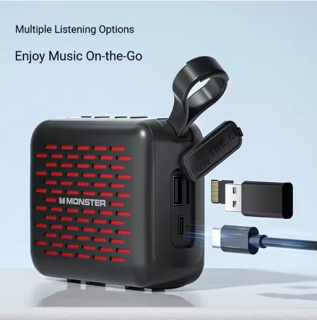 Monster ES01 Outdoor portable Bluetooth speaker, subwoofer 10H FM 8W 1800mAh Supports Bluetooth, USB flash drive and TF card