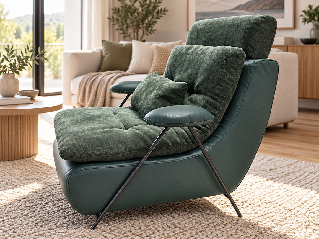 Green lounge chair in a living room