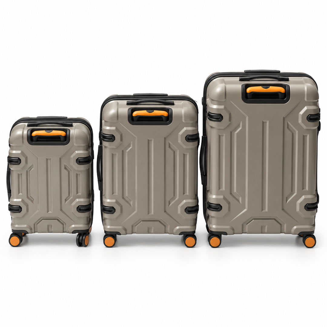Rear view of Fiesta Cabin, 26-inch and 30-inch taupe suitcases