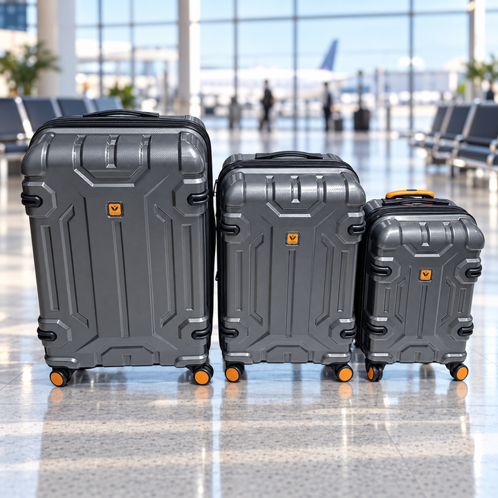 Fiesta charcoal grey suitcases at an airport