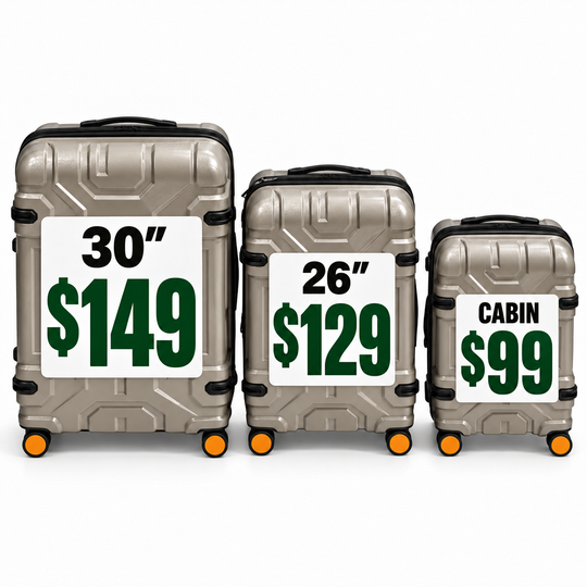 Fiesta suitcases 30 inch $149, 26 inch $129 and Cabin $99