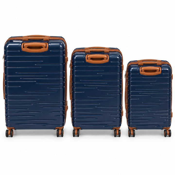 Ginza Travel navy brown suitcase rear views