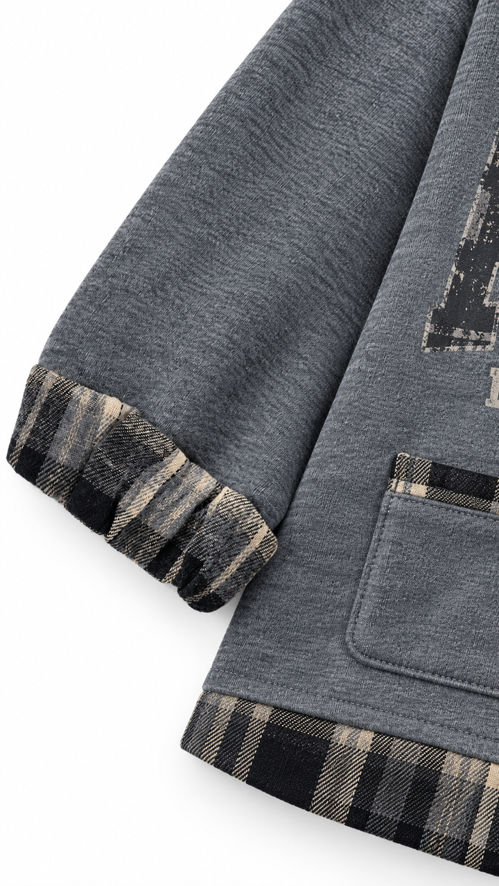 8026 plaid sleeve cuff detail