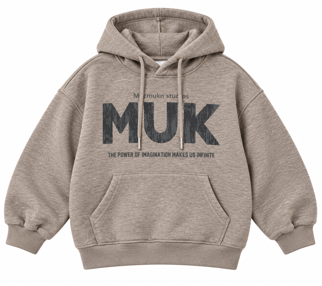 8066 MUK kids hoodie warm taupe marl front view