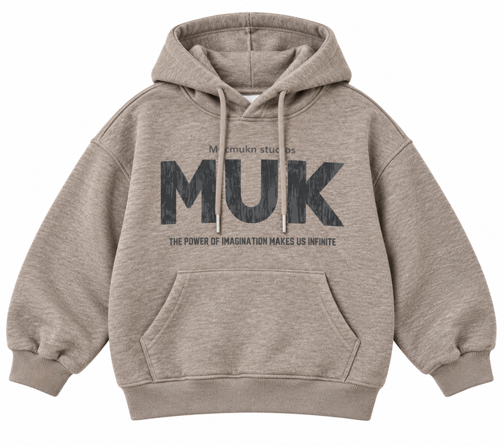 8066 MUK kids hoodie warm taupe marl front view