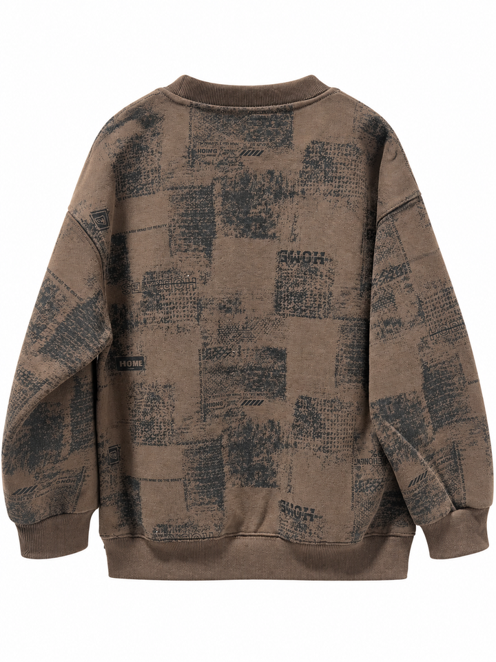 Brown 8068-2 sweatshirt back with all-over distressed print