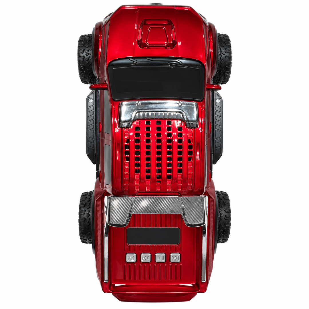 Top view with speaker grille and playback controls