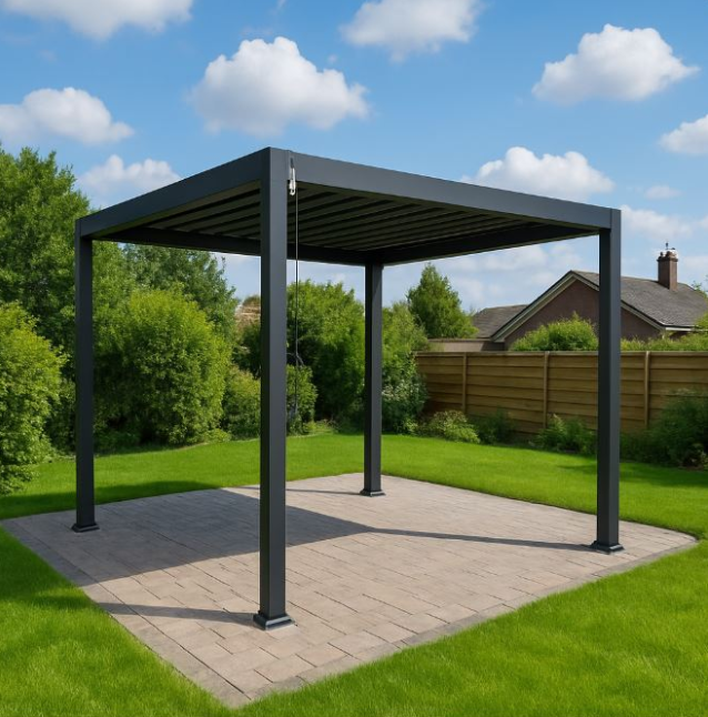3m × 3.6m Outdoor Louvered Pergola Gazebo – Black Aluminium