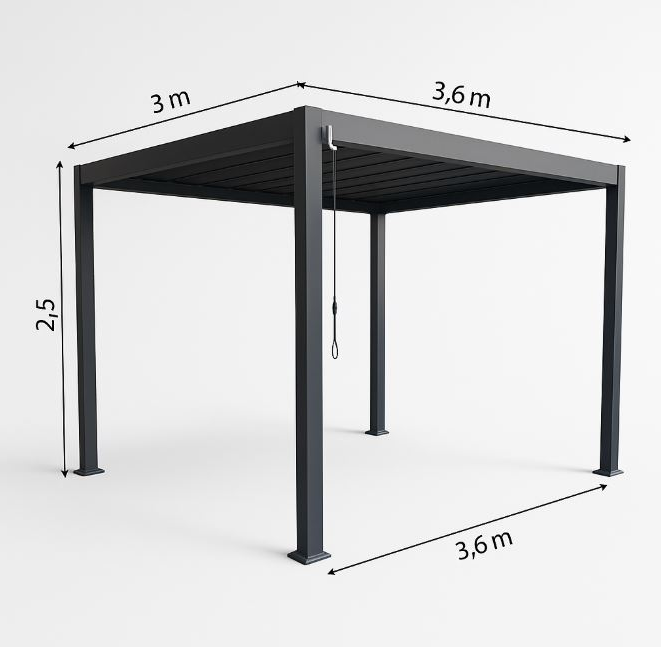 3m × 3.6m Outdoor Louvered Pergola Gazebo – Black Aluminium