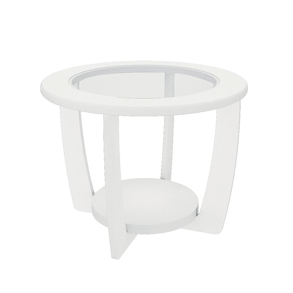 Jenner white round coffee table with glass inset