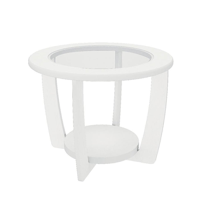 Jenner white round coffee table with glass inset