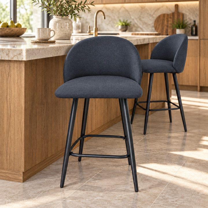 Leo Crescent Bar Stool – Heroy 86 - Smoky Navy – kitchen lifestyle