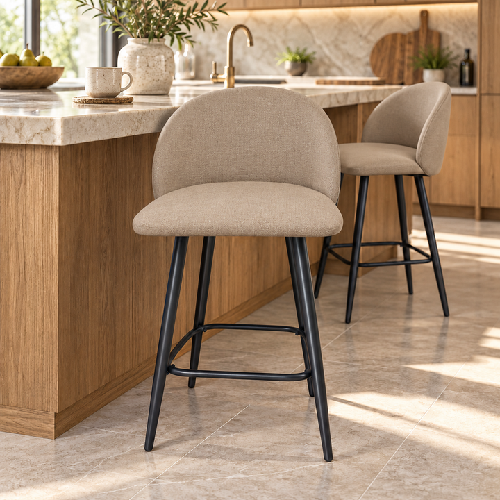 Leo Crescent Bar Stool – Heroy 29 - Warm Beige – kitchen lifestyle