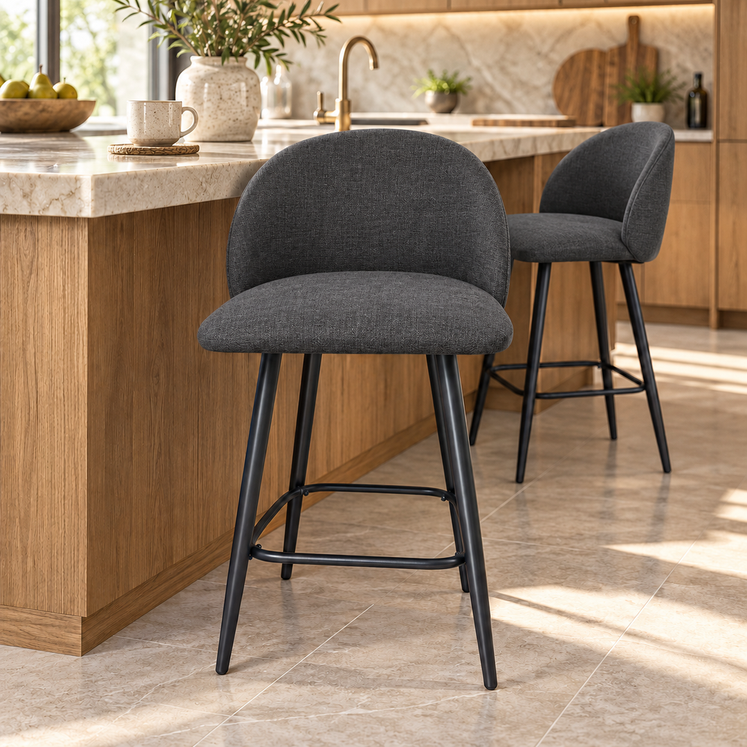 Leo Crescent Bar Stool – Reverb 14 - Charcoal Grey – kitchen lifestyle