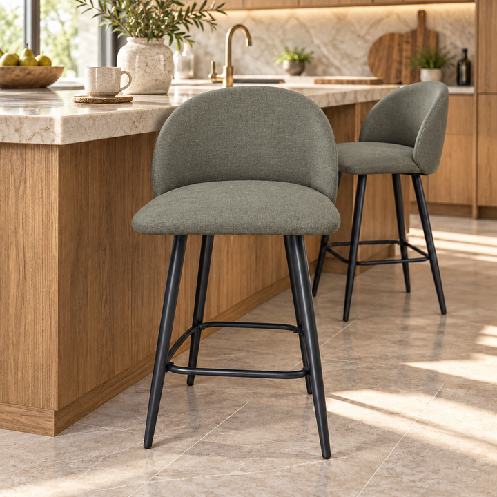 Leo Crescent Bar Stool – Reverb 71 - Sage Grey – kitchen lifestyle