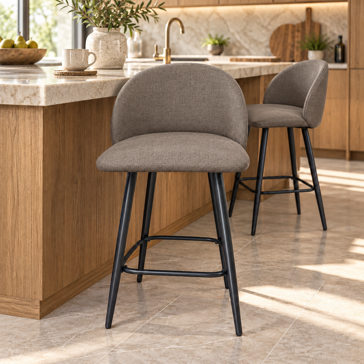 Leo Crescent Bar Stool – Reverb 38 - Mushroom Taupe – kitchen lifestyle