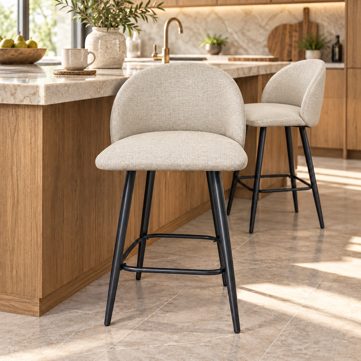 Leo Crescent Bar Stool – Reverb 26 - Cream Beige – kitchen lifestyle