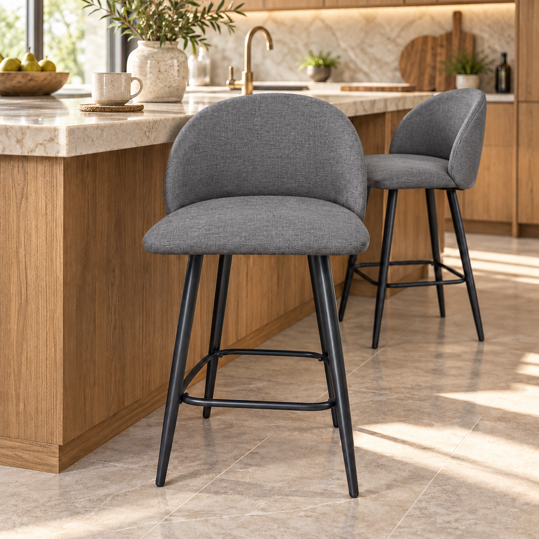 Leo Crescent Bar Stool – Reverb 08 - Cool Grey – kitchen lifestyle
