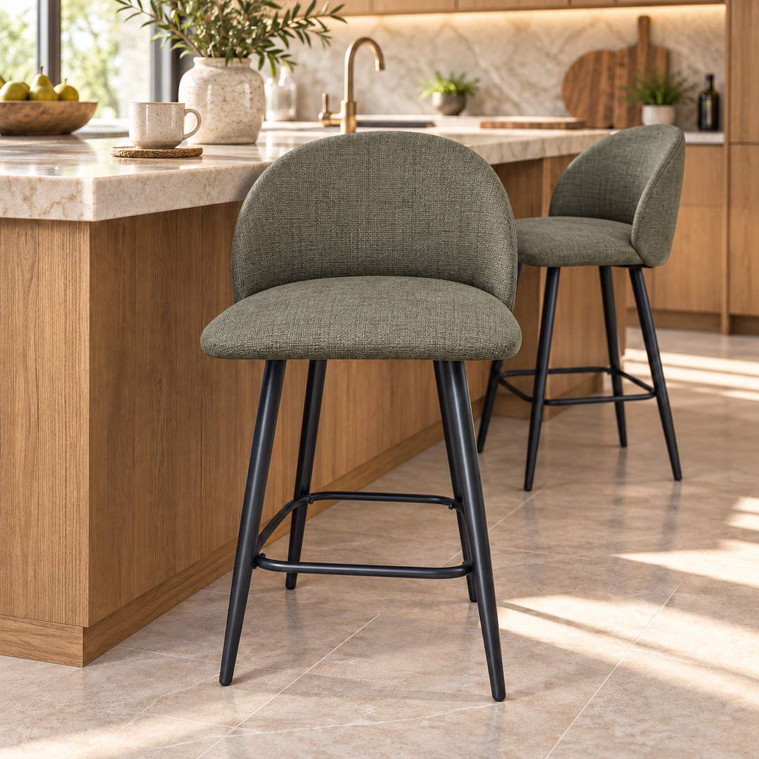 Leo Crescent Bar Stool – Mora 77 - Olive Green – kitchen lifestyle