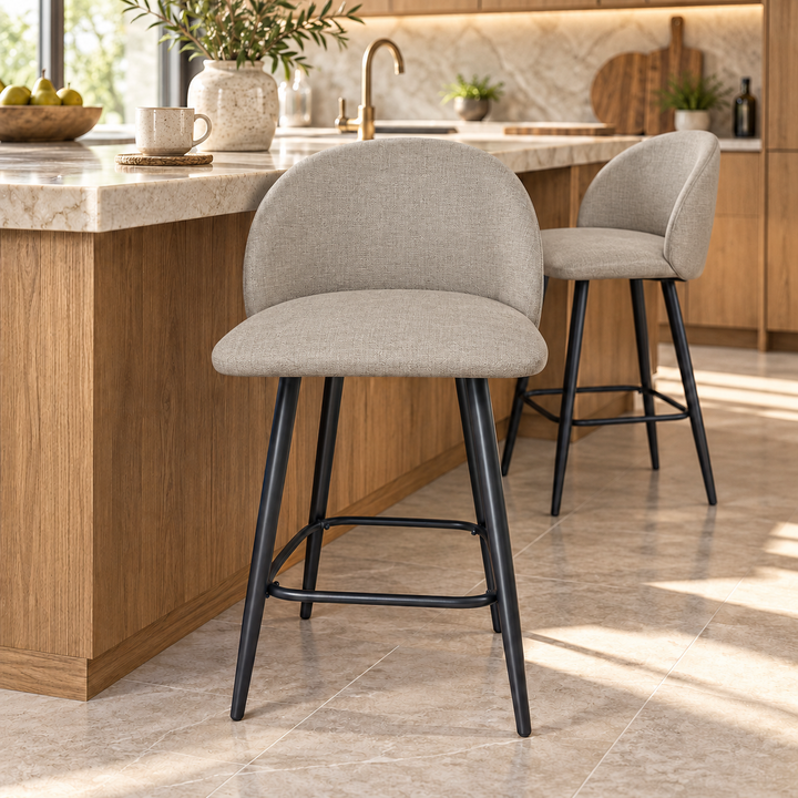 Leo Crescent Bar Stool – Mora 24 - Light Greige – kitchen lifestyle
