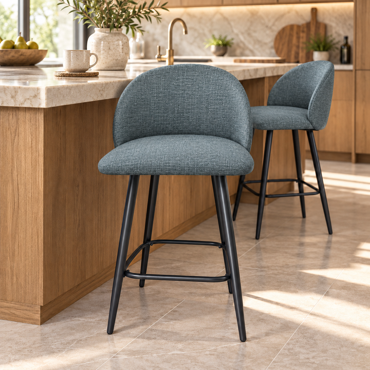 Leo Crescent Bar Stool – Mora 89 - Teal Blue – kitchen lifestyle