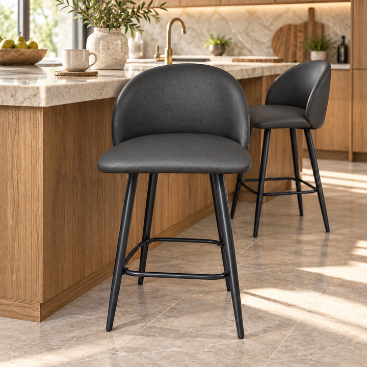 Leo Crescent Bar Stool – Vegan Leather 01 - Charcoal Black – kitchen lifestyle