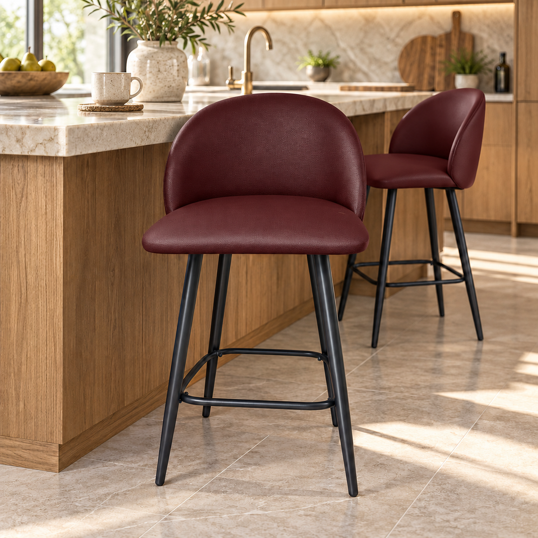 Leo Crescent Bar Stool – Vegan Leather 04 - Burgundy – kitchen lifestyle