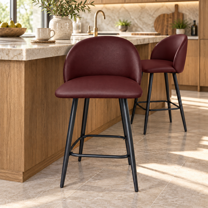 Leo Crescent Bar Stool – Vegan Leather 04 - Burgundy – kitchen lifestyle